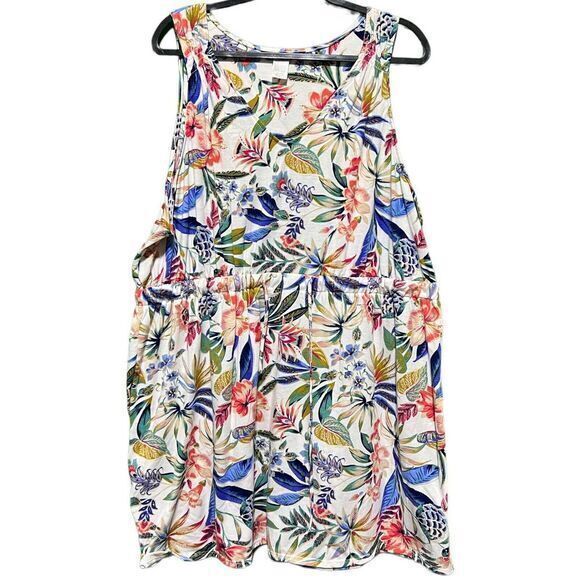 West Loop Women's Stretch‎ Floral Print Sleeveless Pleated Dress Multicolor XXL - Picture 1 of 5
